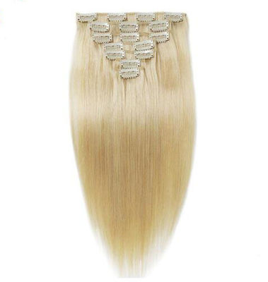 China Clip rubio en extensiones del pelo, clip de la Virgen del cabello humano de las extensiones 100 del pelo adentro proveedor