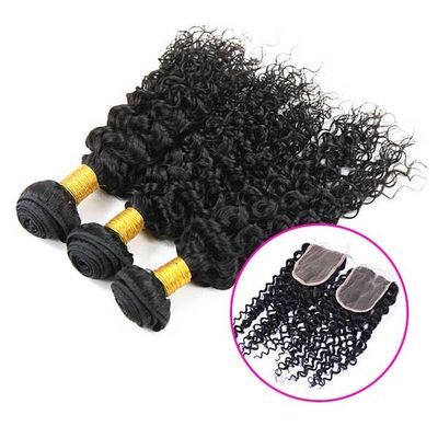 Extensiones malasias naturales/del pelo de la Virgen pelo rizado malasio con el cierre bajo de seda proveedor