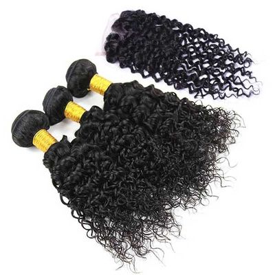 Extensiones malasias naturales/del pelo de la Virgen pelo rizado malasio con el cierre bajo de seda proveedor