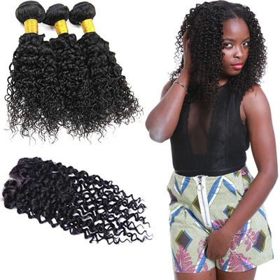 Extensiones malasias naturales/del pelo de la Virgen pelo rizado malasio con el cierre bajo de seda proveedor